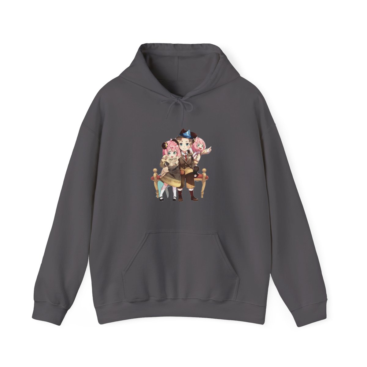 Pink hoodie with a black graphic of two anime characters and the text "SPY×FAMILY" on the back - alternate angle 4, merchandise
