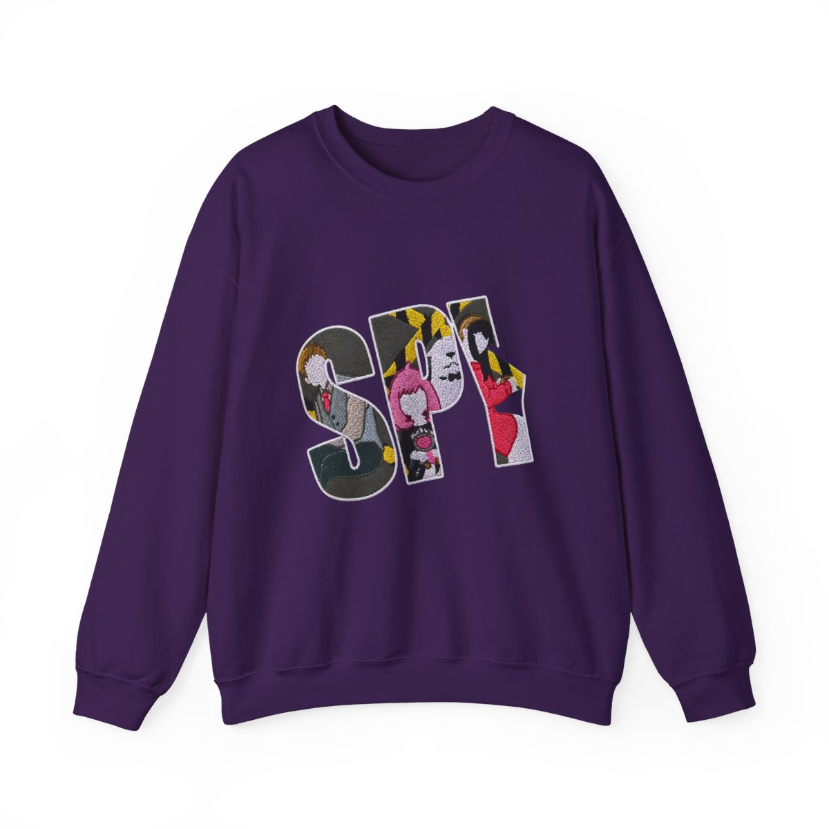 Dark grey Hoodies with the word "SPY" in white, featuring characters from the anime series. The letters are filled with colourful illustrations of the characters, with a yellow and black hazard...