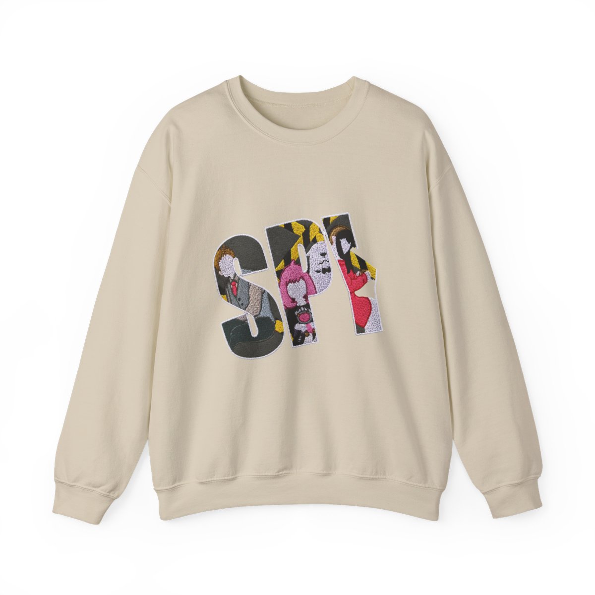 Dark grey Hoodies with the word "SPY" in white, featuring characters from the anime series. The letters are filled with colourful illustrations of the characters, with a yellow and black hazard... - alternate angle 3, merchandise