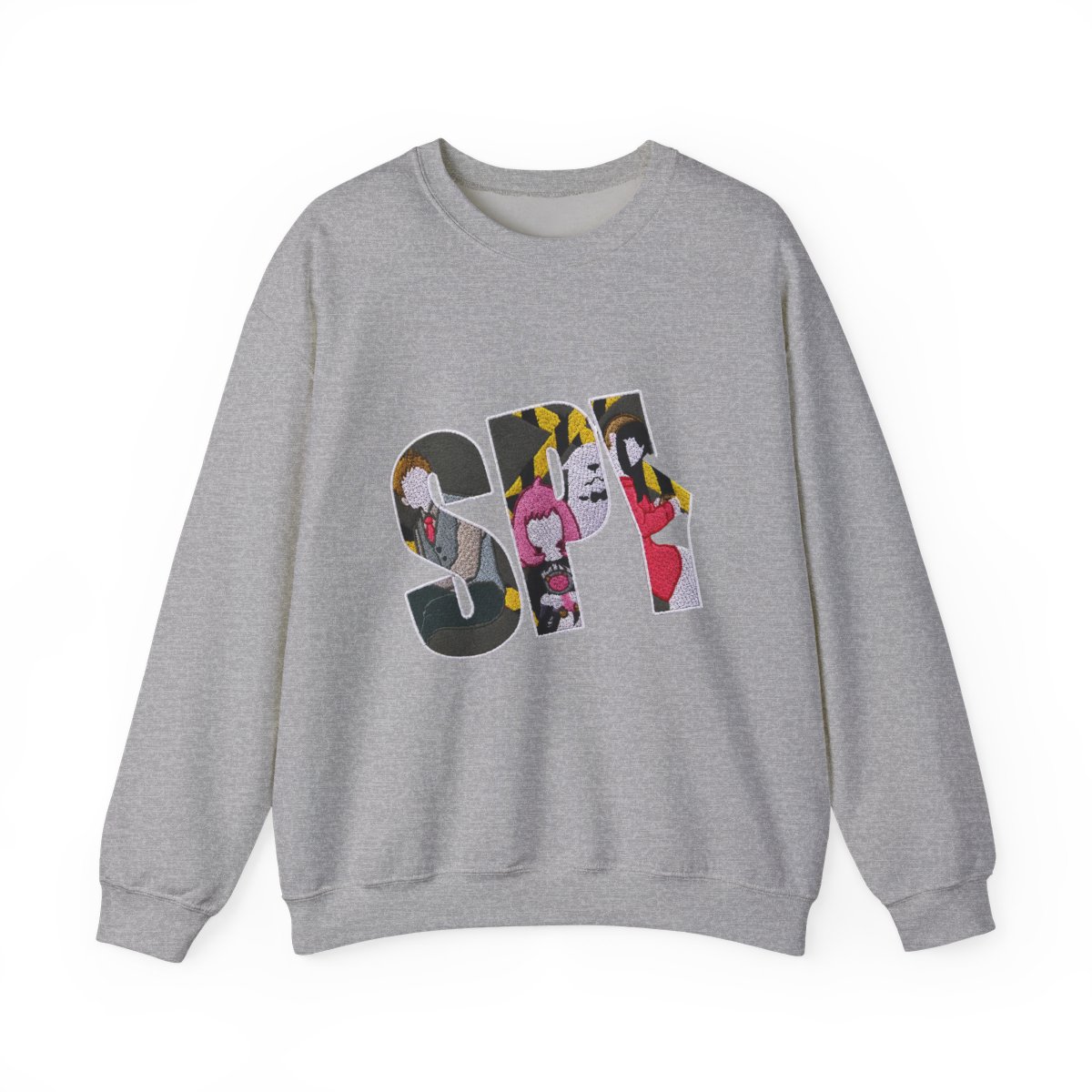 Dark grey Hoodies with the word "SPY" in white, featuring characters from the anime series. The letters are filled with colourful illustrations of the characters, with a yellow and black hazard... - alternate angle 4, merchandise