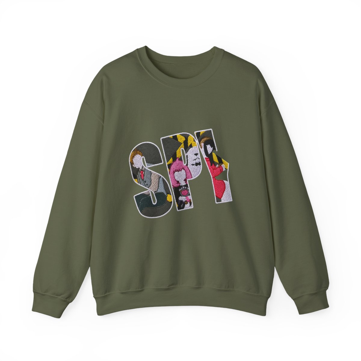 Dark grey Hoodies with the word "SPY" in white, featuring characters from the anime series. The letters are filled with colourful illustrations of the characters, with a yellow and black hazard... - alternate angle 5, merchandise